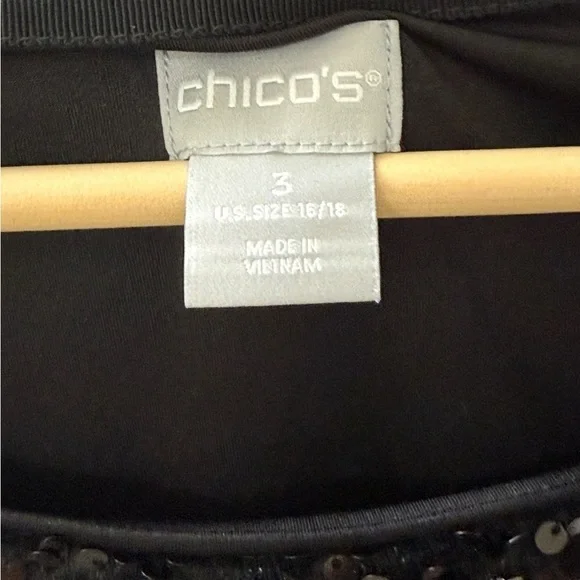 Chico’s Size 3 16/18 Black Sequined Bell sleeves Mid Length Cocktail Dress - Picture 9 of 10